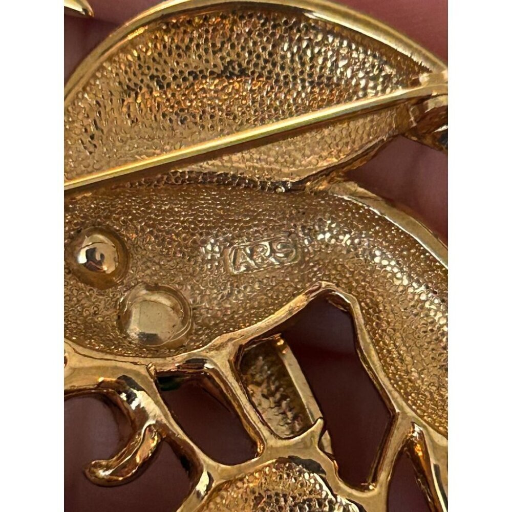 Attwood & Sawyer Peacock Swarovski 22K Gold Plated Enamel Vintage Brooch In Box - Picture 5 of 12